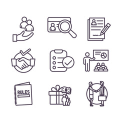 Wall Mural - Hiring Process icon set with Benefits, background check, introductions, etc
