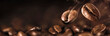 Leinwandbild Motiv Coffee Beans Closeup On Dark Background