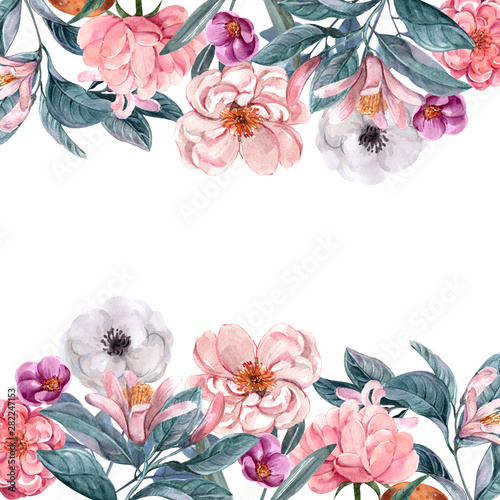 floral illustration, Leaf and buds. Botanic composition for design. branch of...