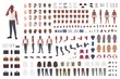 African American man creation set or avatar kit. Collection of male body parts in different poses, clothes isolated on white background. Front, side, back views. Flat cartoon vector illustration.