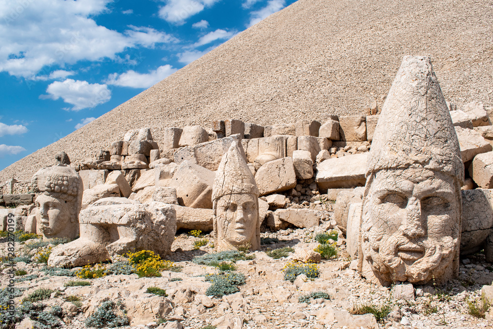 Turkey: the west terrace of Nemrut Dagi, Mount Nemrut, where in 62 BCE King Antiochus I