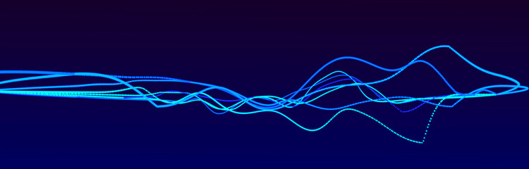 Poster - Sound wave element. Abstract blue digital equalizer. Big data visualization. Dynamic light flow. 3d rendering.