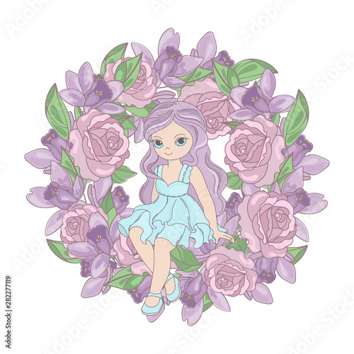 Dekoracja na wymiar  roza-ksiezniczka-kwiatowy-kwiat-dziewczyna-kreskowka-wakacje-slub-wektor-ilustracja-zestaw-do-druku
