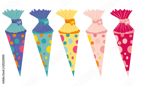 Cuadros en Lienzo School cone vector - colored on white, isolated background, decorated with dots