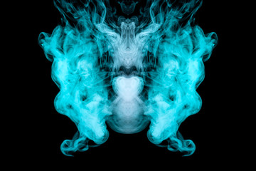 Horrific abstract monster, a ghost mystically depicted from green smoke with large eyes, mouth and ears on a black background. Print for clothes.