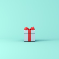 Aufkleber - Gift box or Present box with red ribbon and bow isolated on light blue green pastel color background with shadow 3D rendering