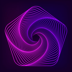 Poster - Swirling symbol. Optical illusion. Twisted structure. 3D wireframe abstract tunnel. Vector illustration.