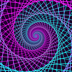 Poster - Swirling symbol. Optical illusion. Twisted structure. 3D wireframe abstract tunnel. Vector illustration.