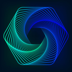 Poster - Swirling symbol. Optical illusion. Twisted hexagon. 3D wireframe abstract tunnel. Vector illustration.