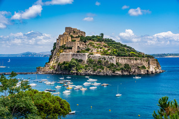 Canvas Print - Aragonese Castle - Castello Aragonese on a beautiful summer day, Ischia island, Italy