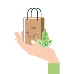 Sticker - hand human receiving with paper bag eco friendly