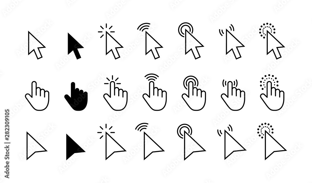 Computer mouse click cursor gray arrow icons set and loading icons ...