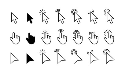 Computer mouse click cursor gray arrow icons set and loading icons. Cursor icon. Vector illustration. Mouse click cursor collection.