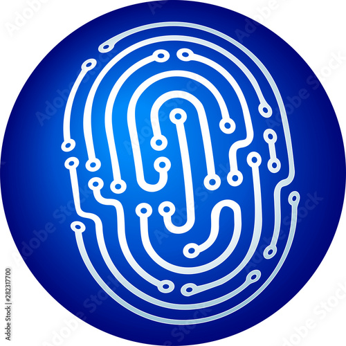 Identity fingerprint icon in blue into a three dimensions sphere.