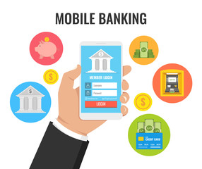 Poster - Concept for mobile banking and online payment. Finance icons set. Vector illustration.