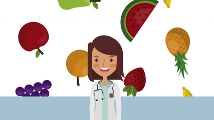 Wall Mural - professional female doctor with healthy lifestyle animation