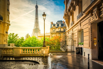 Wall Mural - eiffel tour and paris street