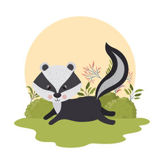 Poster - cute skunk with background landscape