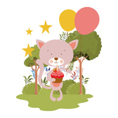 Poster - cute cat with helium balloons