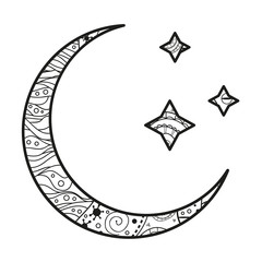 Wall Mural - crescent moon with stars with abstract patterns on isolation background. design for spiritual relaxa