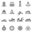 boat and ship icon set with white background. Thin line style stock vector.