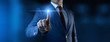 © Sikov - Businessman pressing button. Innovation technology internet business concept. Space for text