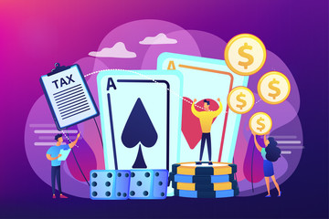 Wall Mural - Poker player, lucky casino winner flat vector character. Gambling income, taxation of gambling income, legal wagers operations concept. Bright vibrant violet vector isolated illustration