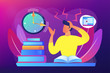 Terrible time crunch, cramming material before tests, examination. Exams and test results, personal exam timetable, exam stress and anxiety concept. Bright vibrant violet vector isolated illustration