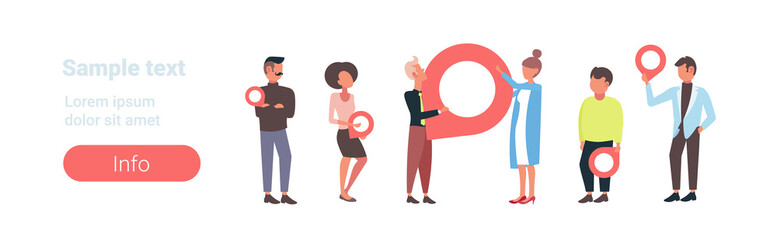 Poster - businesspeople holding geo pin tag pointer business people with location marker gps navigation business position concept flat full length horizontal copy space