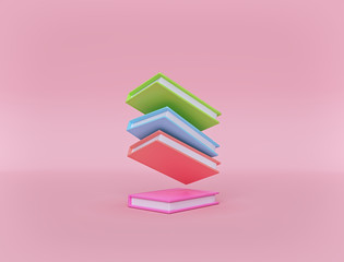 Aufkleber - minimal multicolored books on pastel pink background. Levitation. education concept. 3d rendering