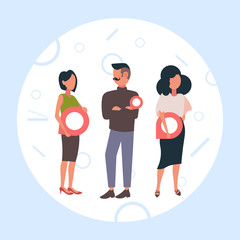 Poster - businesspeople holding geo pin tag pointer business people with location marker gps navigation business position concept flat full length