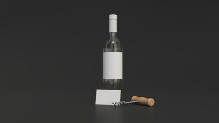 Wall Mural - Bottle of white wine with business card and corkscrew