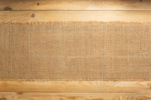 Burlap Hessian Sacking On Wooden Background