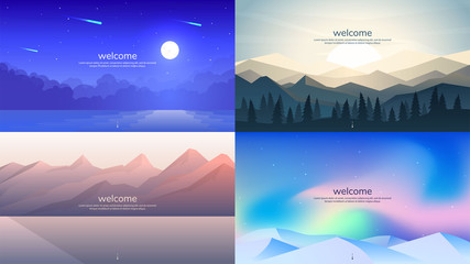 Wall Mural - vector wallpapers in minimalist flat concept. background for games, web design. moon over water, sun