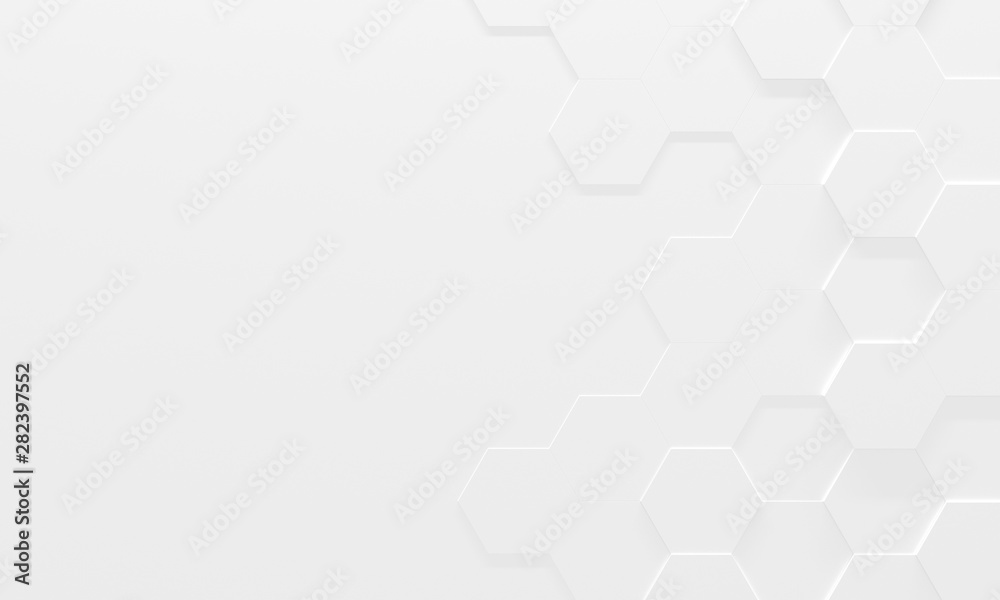 White Hexagon Background With Copy Space (3D Illustration) - obrazy, fototapety, plakaty 