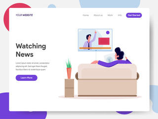 Landing page template of Watching Political News on Television Illustration Concept. Modern design concept of web page design for website and mobile website.Vector illustration EPS 10