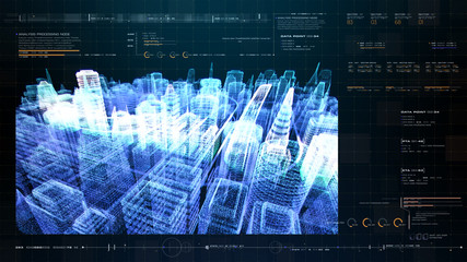 Leinwandbilder - Futuristic holographic city digitally generated image virtual reality matrix particles in cyber space background environment