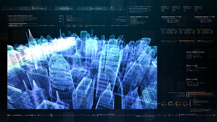 Leinwandbilder - Futuristic holographic city digitally generated image virtual reality matrix particles in cyber space background environment