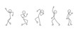 Dancing cartoon icons set of sketch people stick figure,  little people in cute miniature scenes. 