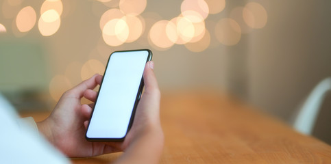 People holding blank screen smartphone