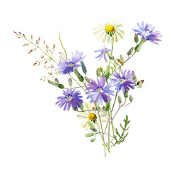 Wall Mural - A small bouquet of watercolor blue flowers