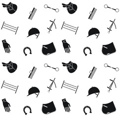 Vector seamless pattern of horse riding equestrian equipment isolated on white background