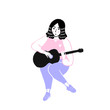 © Anna Kutukova - Girl playing guitar, hand drawn illustration of cute musician character