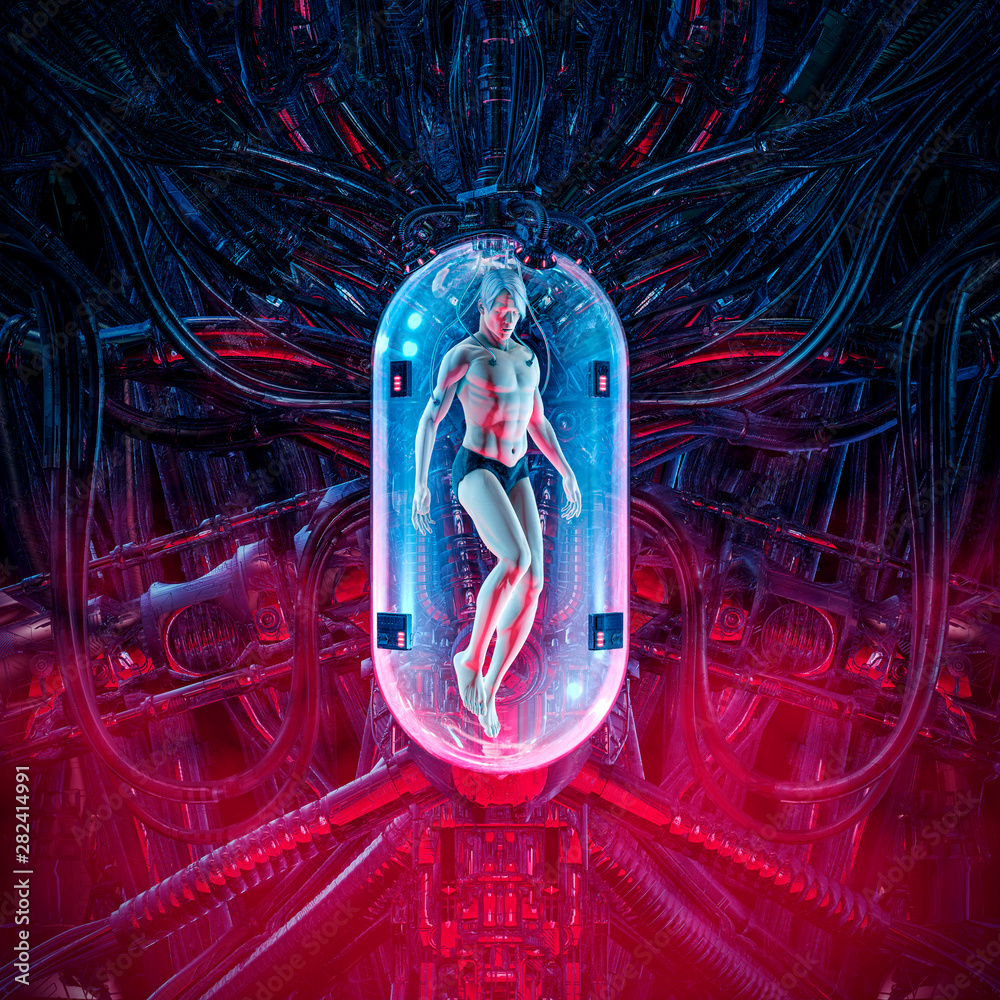 The man clone pod / 3D illustration of science fiction scene showing ...