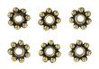 Brass beads in the form of a flower on an isolated white background. Furnitures for handicraft and ornaments.