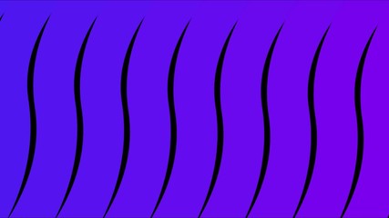 Poster - Abstraction with simple flat wavy lines narrowing down on black background. Animation. Bending blue stripes, abstract wavy moving and changing surface.