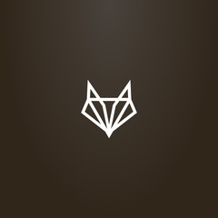 Wall Mural - white sign on a black background. simple vector line art geometric sign of an abstract fox or wolf head