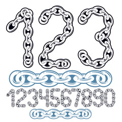Poster - Vector modern numbers collection. Trendy  numbers for use as poster design elements. Made with iron chain, linked connection.