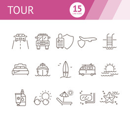 Tour line icon set