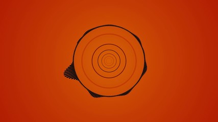 Poster - Abstract colorful bass beat motion background, seamless loop. Animation. Black circle music or audio visualisation on orange background.